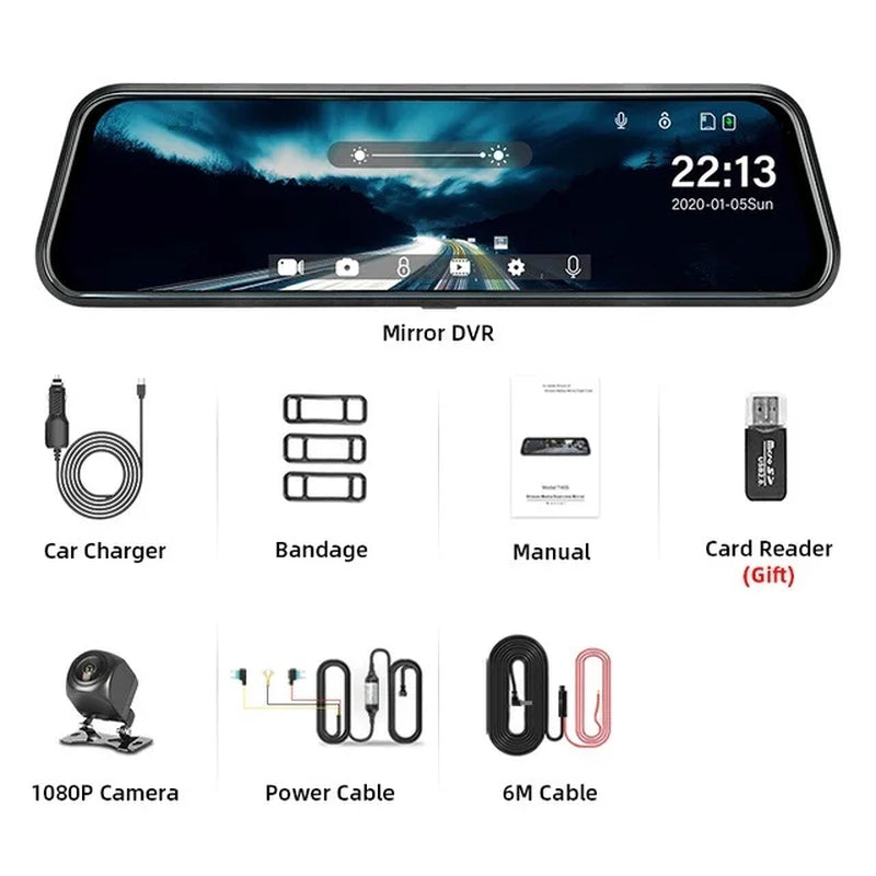 10'' Rearview Mirror Dash Cam Front & Rear 1080P Dual Recording, Backup Camera, 24H Parking Monitor, Night Vision for Cars