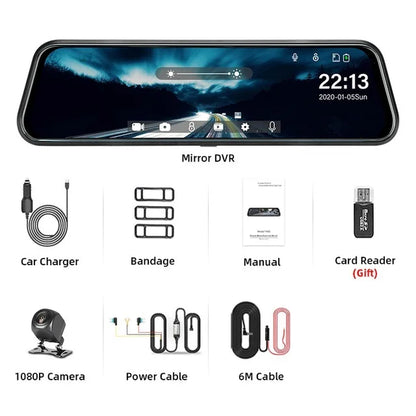 10'' Rearview Mirror Dash Cam Front & Rear 1080P Dual Recording, Backup Camera, 24H Parking Monitor, Night Vision for Cars