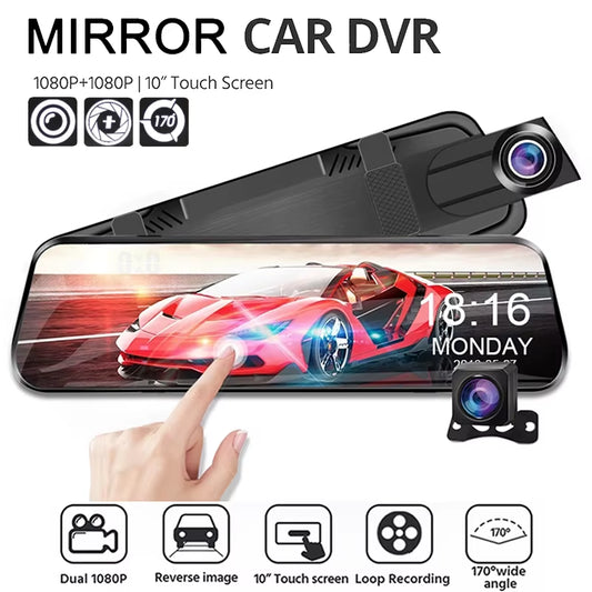 10'' Rearview Mirror Dash Cam Front & Rear 1080P Dual Recording, Backup Camera, 24H Parking Monitor, Night Vision for Cars